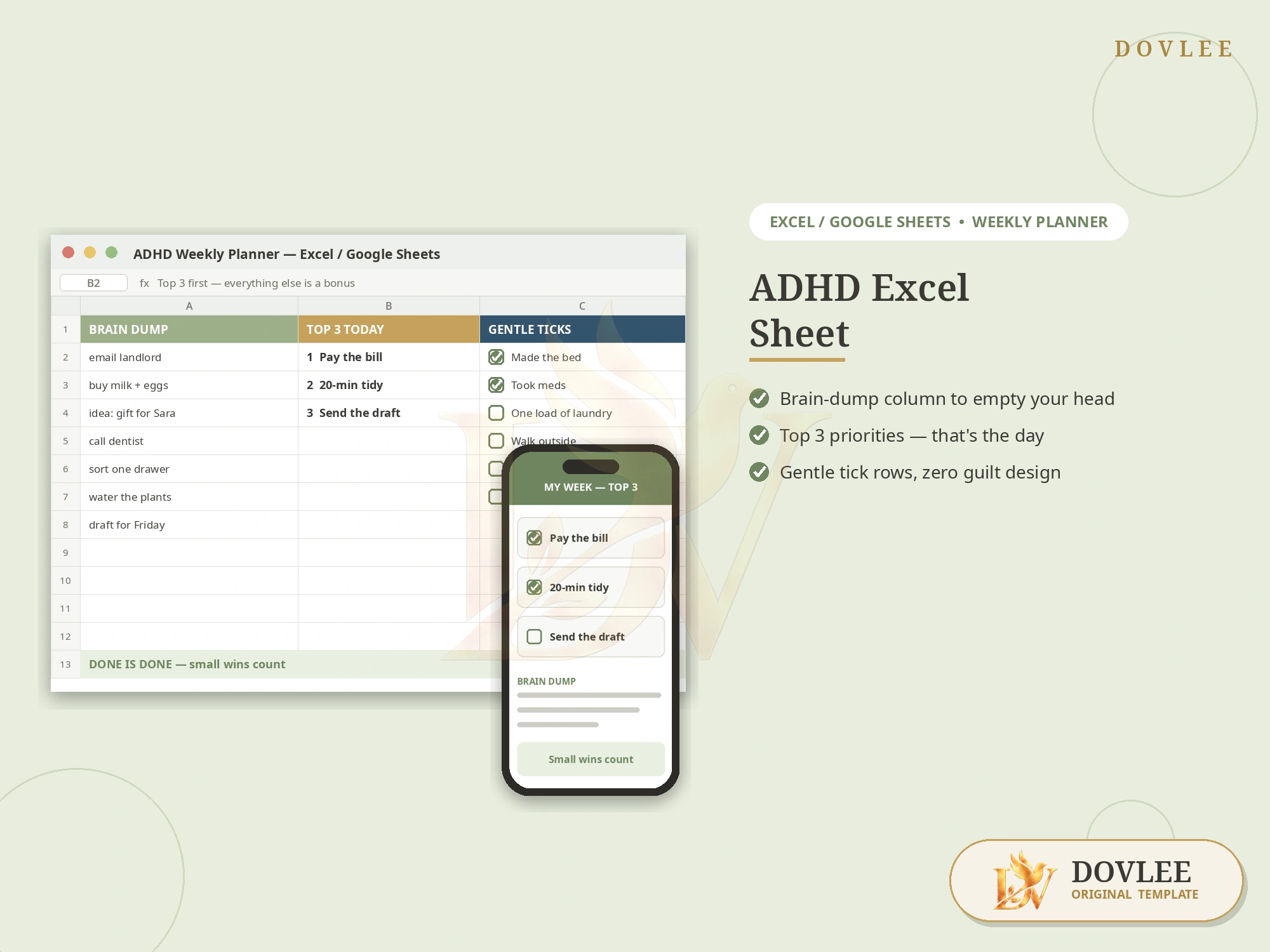 ADHD Excel Sheet — Weekly Planner Spreadsheet styled digital product preview