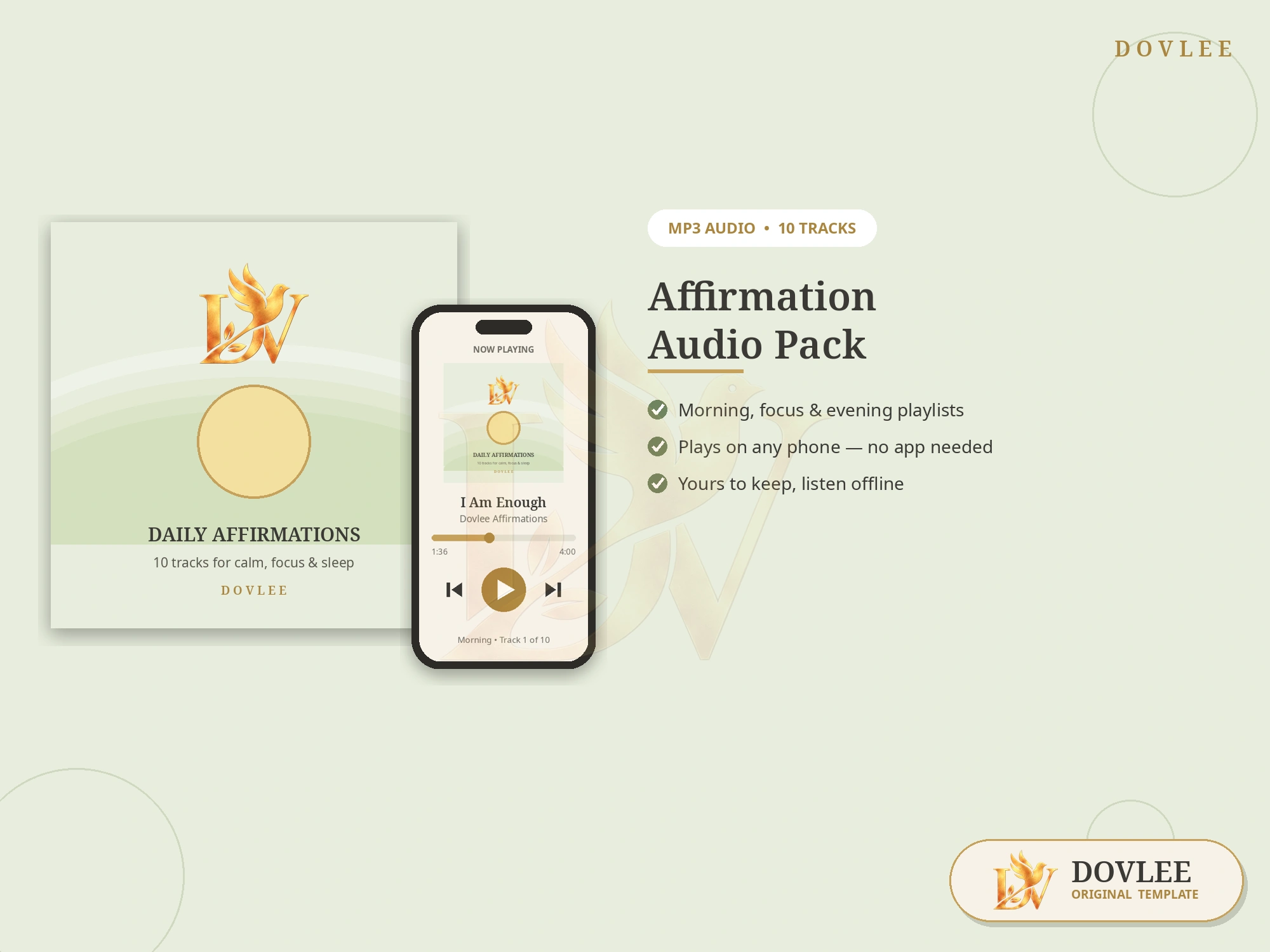 Affirmation Audio Pack — 10 Tracks styled digital product preview