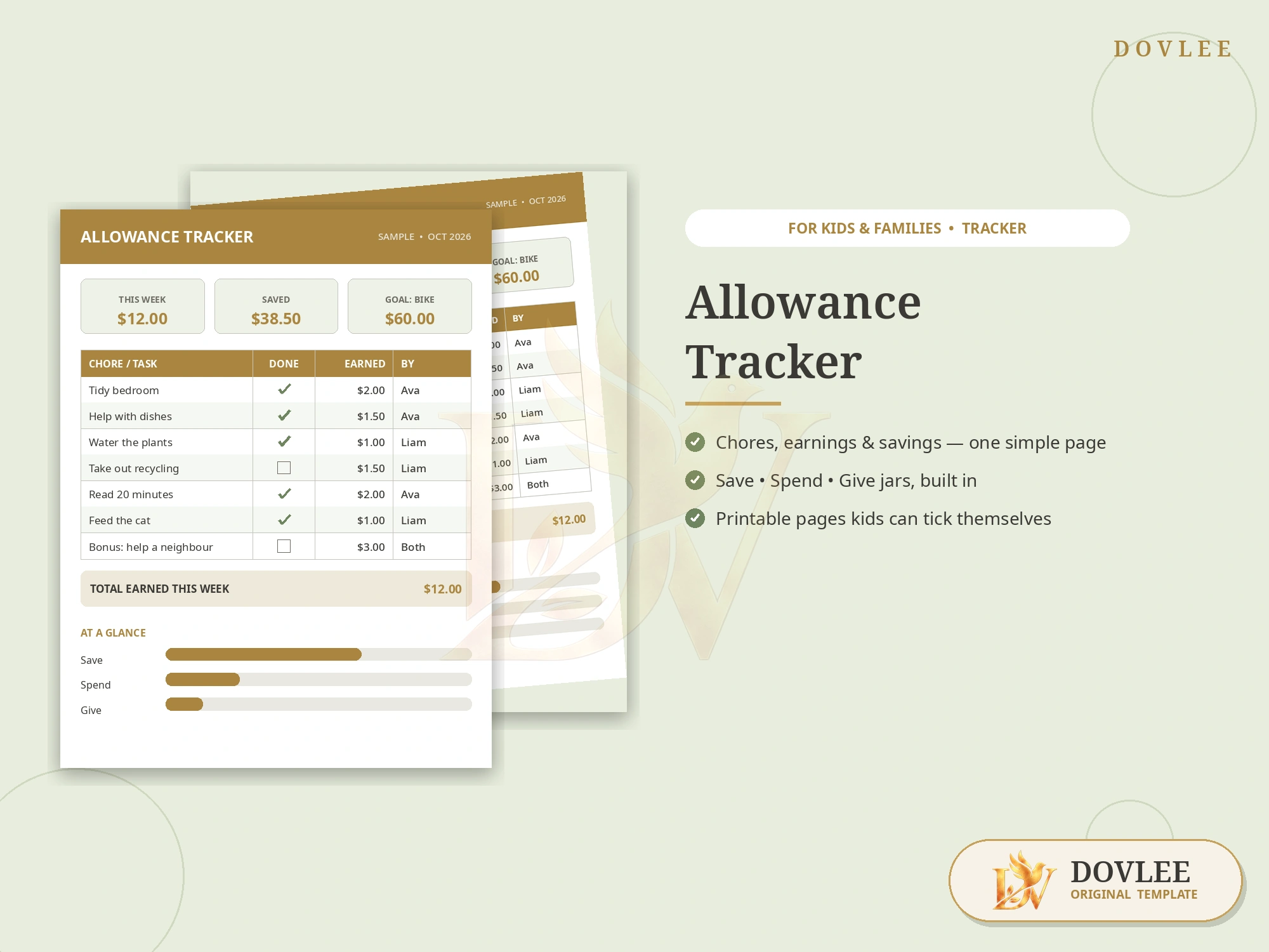Allowance Tracker styled digital product preview
