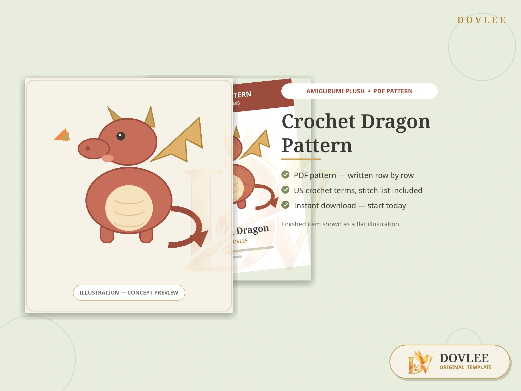 Crochet Dragon Pattern styled digital product preview