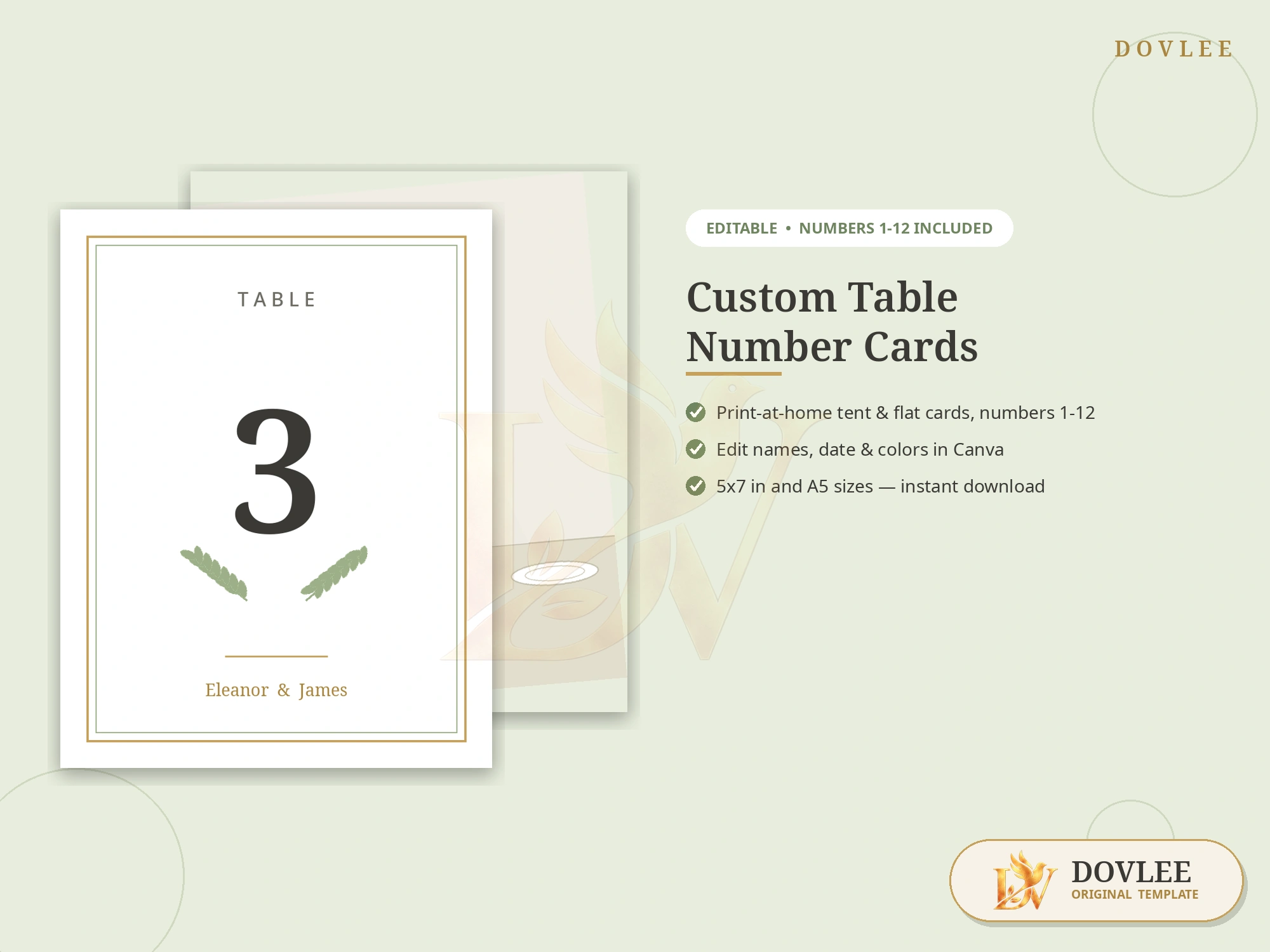 Custom Table Number Cards — Editable Wedding & Event Template styled digital product preview