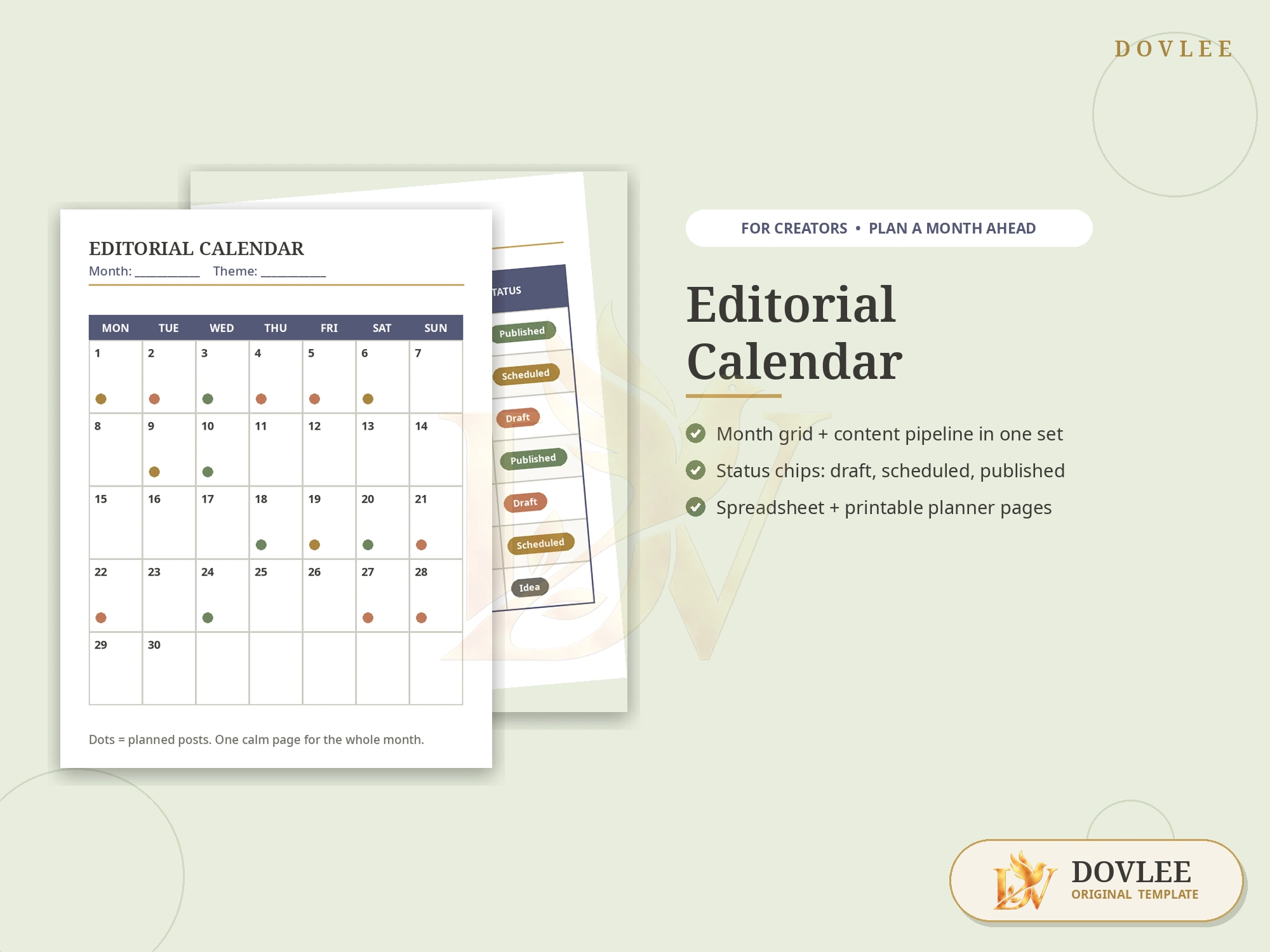 Editorial Calendar Template styled digital product preview