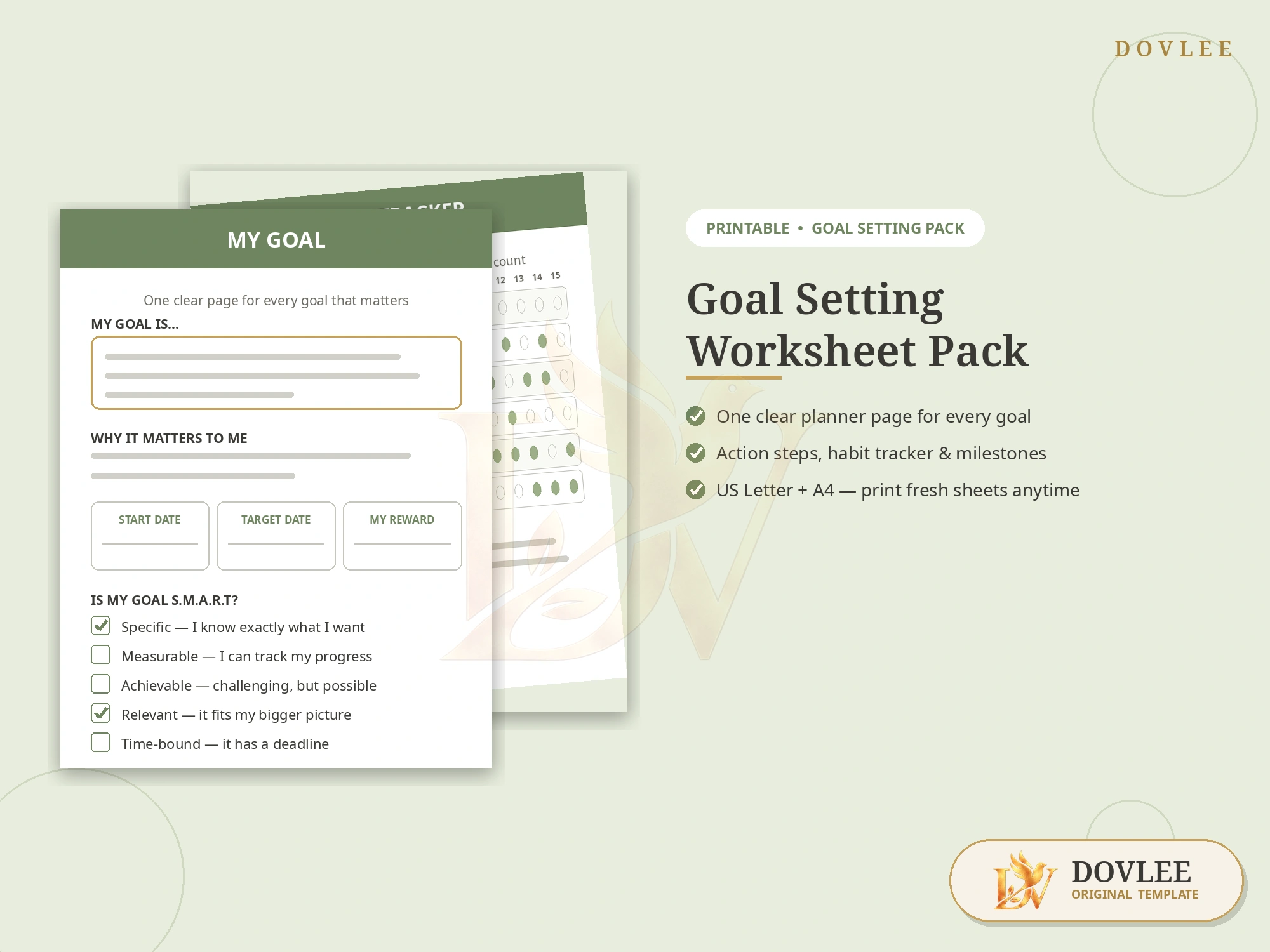Goal Setting Worksheet Pack styled digital product preview