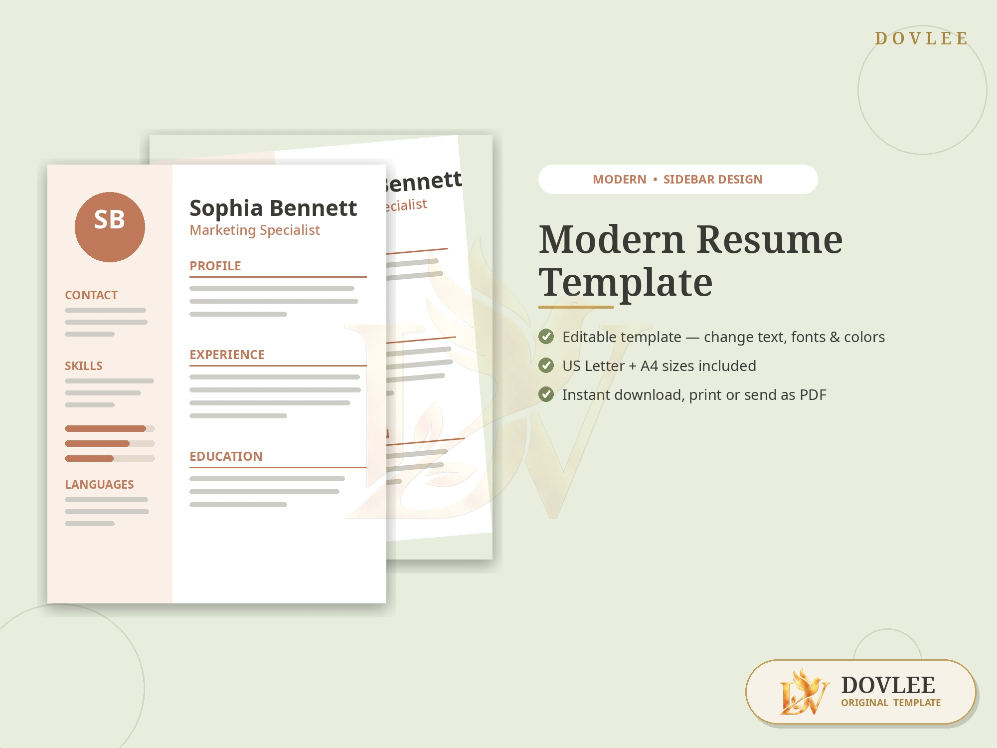Modern Resume Template styled digital product preview