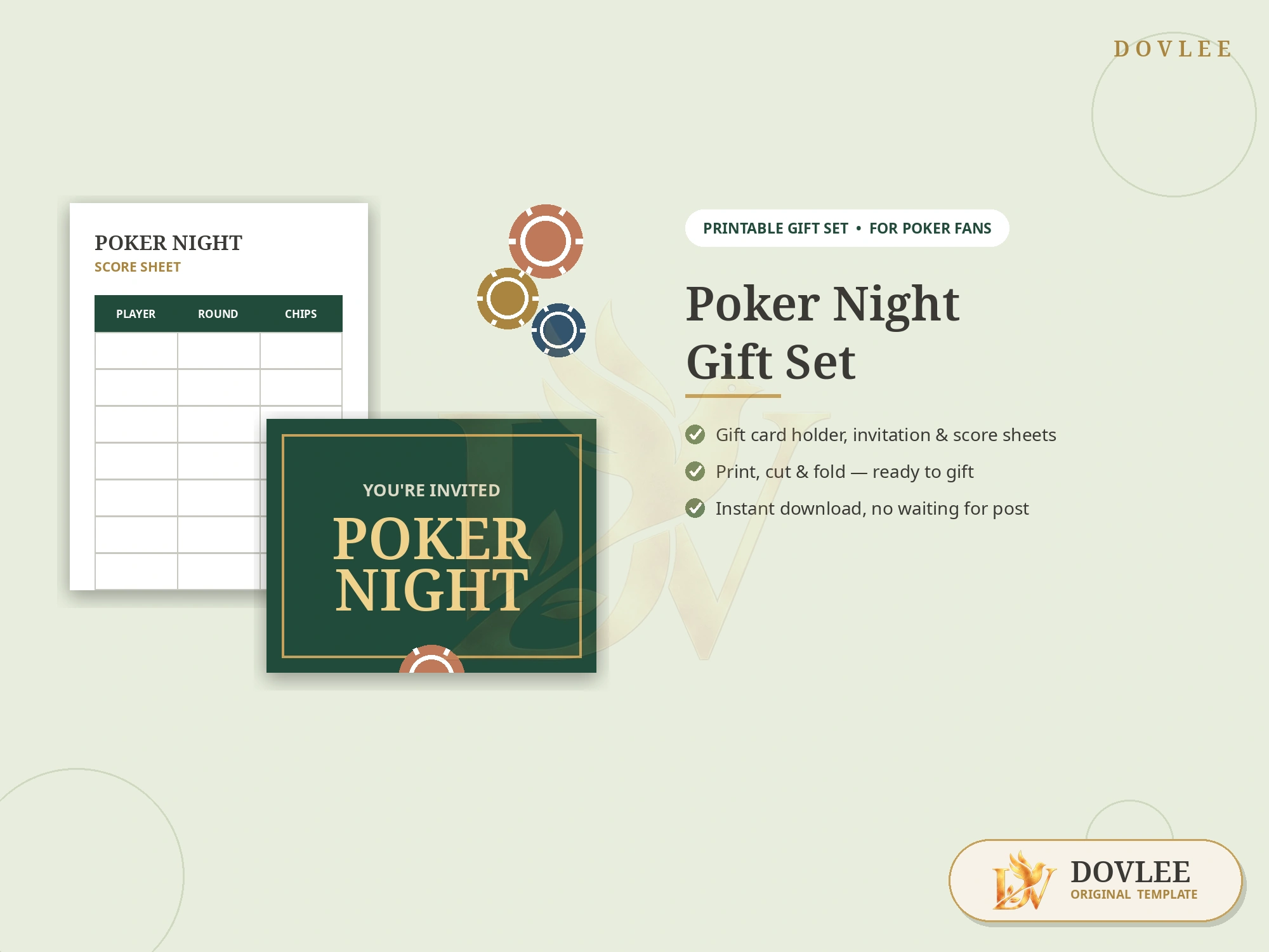 Poker Player Gift — Printable Poker Night Gift Set styled digital product preview