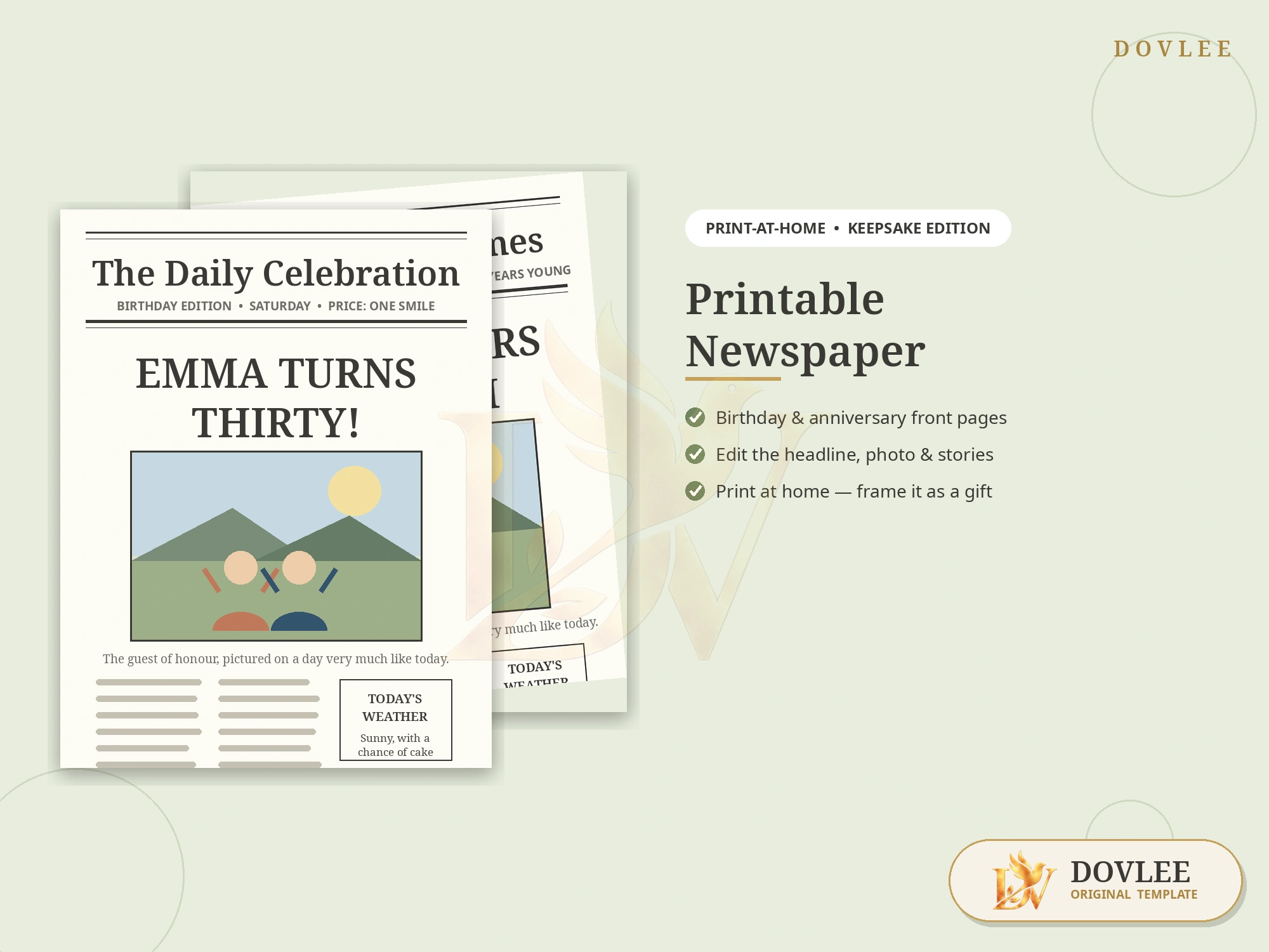Printable Newspaper — Keepsake Edition styled digital product preview