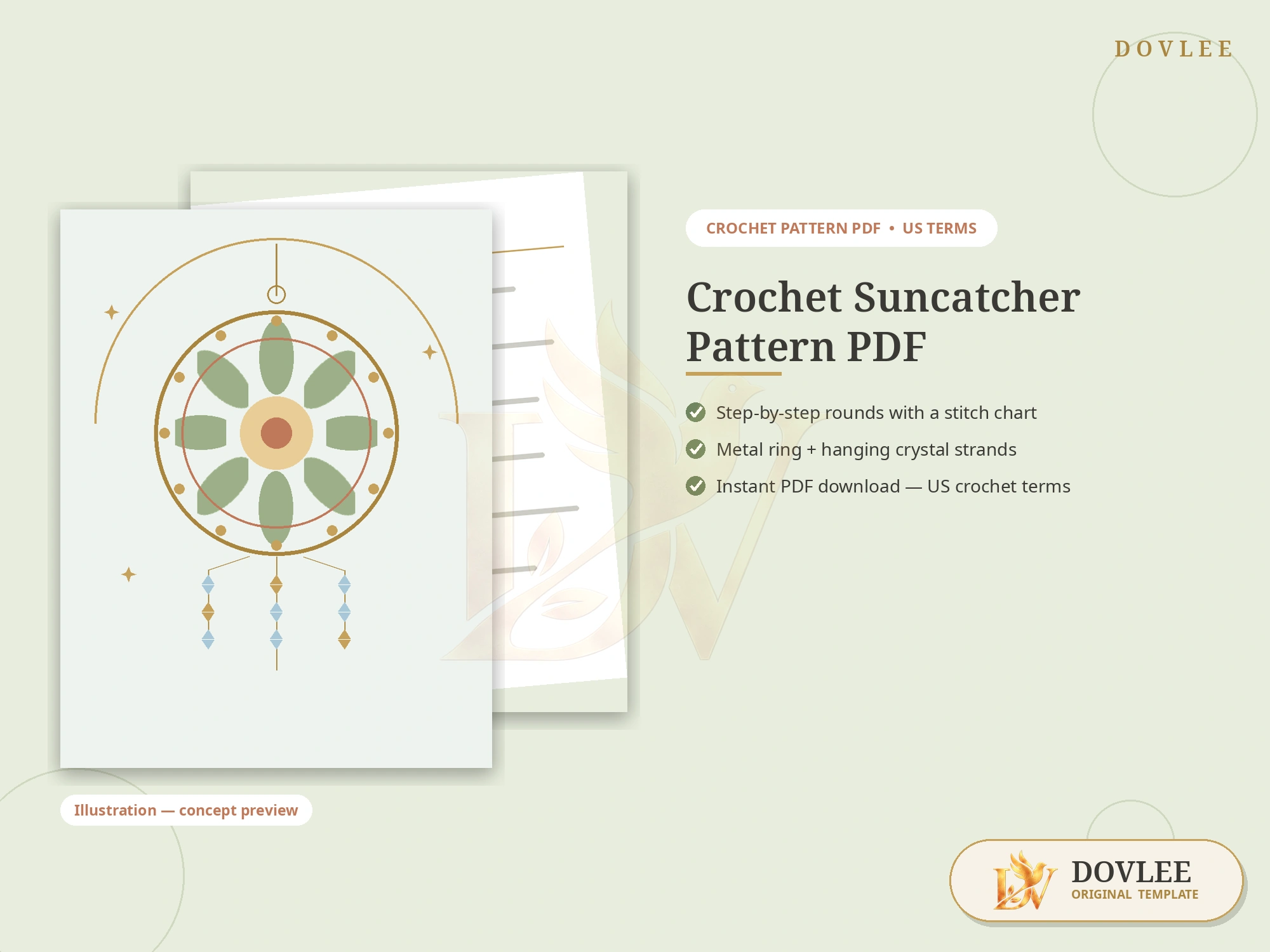 Crochet Suncatcher Pattern PDF — Mandala Window Hanging styled digital product preview