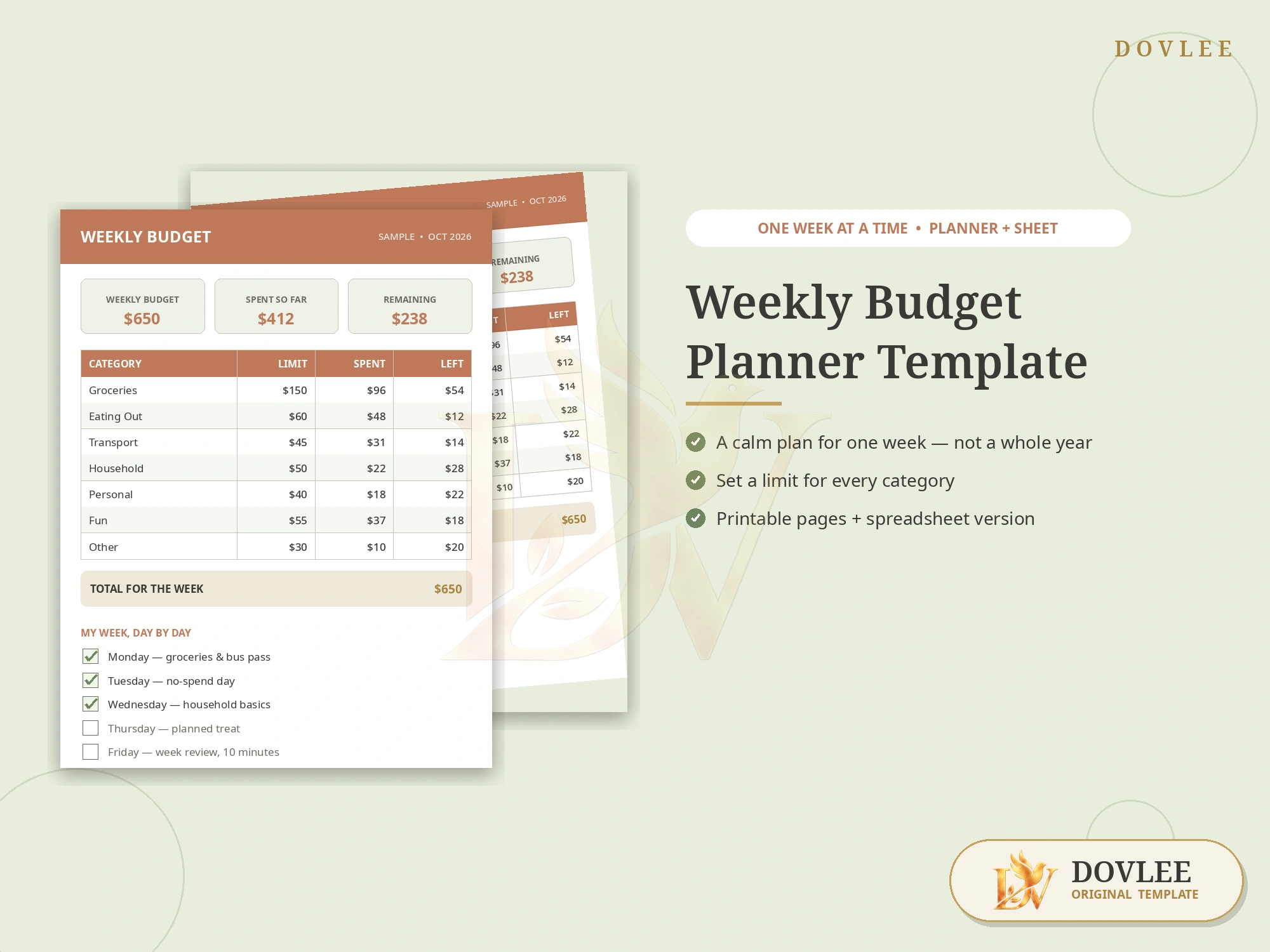 Weekly Budget Planner styled digital product preview